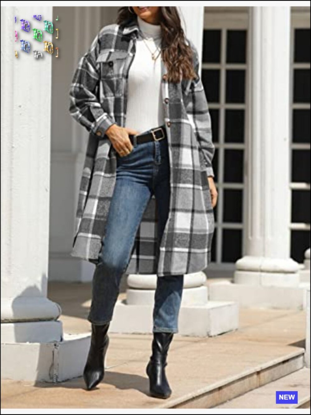 Long Plaid Shacket Wool Blend Button Down Shirt Jacket Coat Pockets - Picture 3 of 7